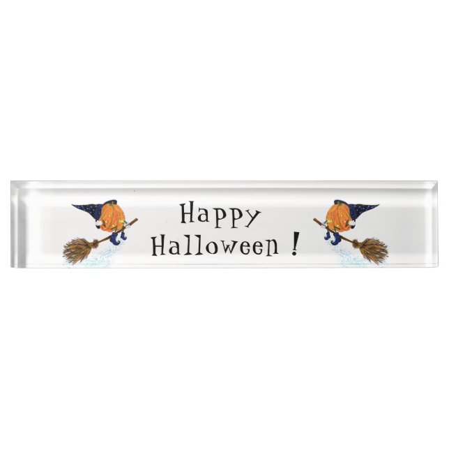 Porte-nom Pour Bureau Halloween Desk Name Plate Witch Pumpkin Flying (Devant)