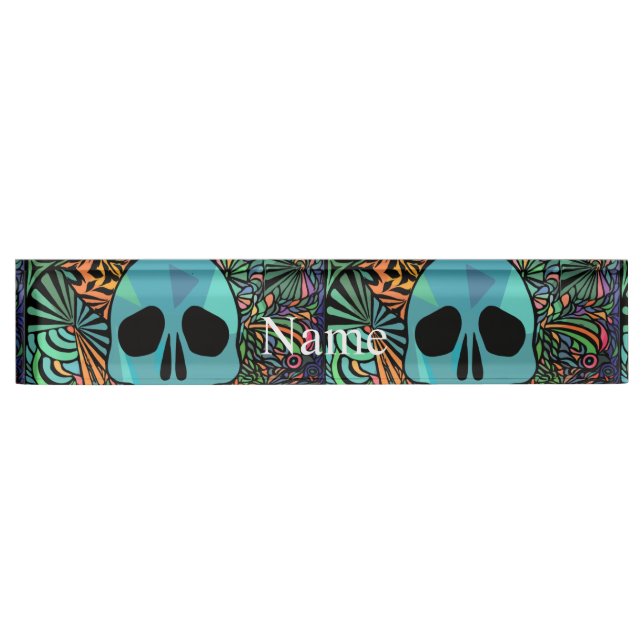 Porte-nom Pour Bureau Halloween Hippie Skull Thunder_cove (Devant)
