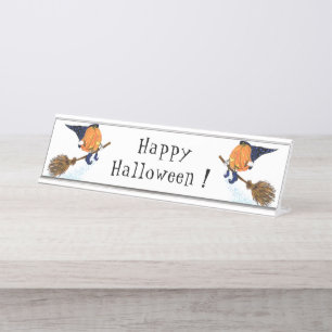 Porte-nom Pour Bureau Halloween Nom du bureau Plate sorcière Citrouille
