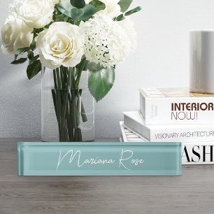 Porte-nom Pour Bureau Hazy Aqua Elegant Script manuscrit