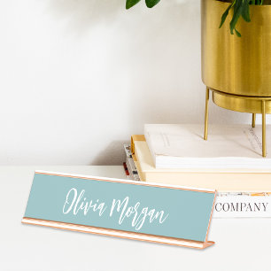 Porte-nom Pour Bureau Hazy Aqua Sketched Cursive Script