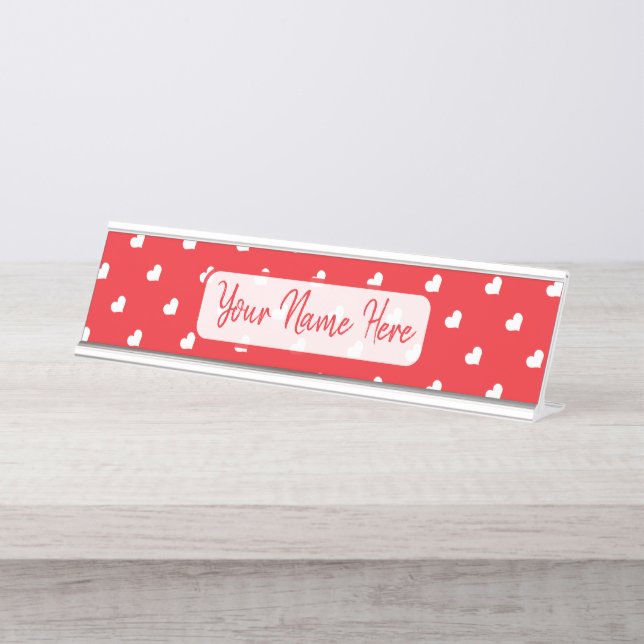 Porte-nom Pour Bureau Hearts Happy Valentine’s Day Modern Love Pattern (Devant)