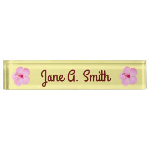 Porte-nom Pour Bureau Hibiscus rose Fleur tropicale