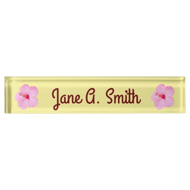 Porte-nom Pour Bureau Hibiscus rose Fleur tropicale (Devant)