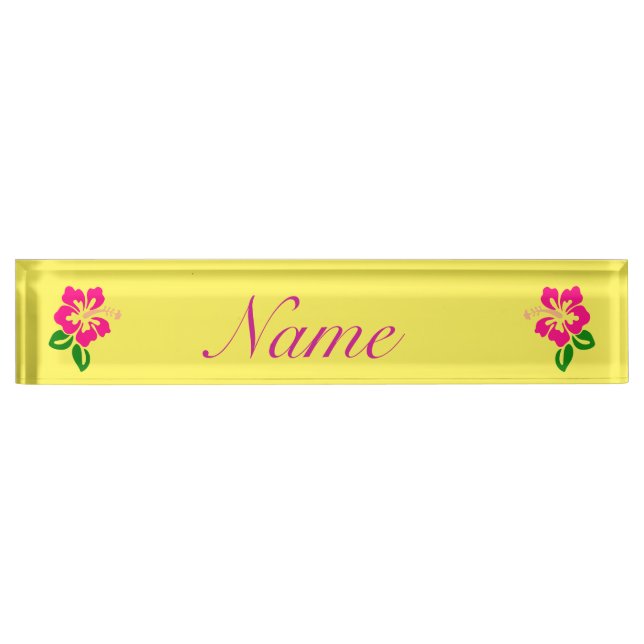 Porte-nom Pour Bureau Hibiscus rose tropical Thunder_Cove (Devant)