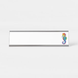 Porte-nom Pour Bureau Hippocampe polygonal arc-en-ciel