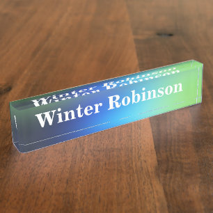 Porte-nom Pour Bureau Holographique moderne bleu vert turquoise