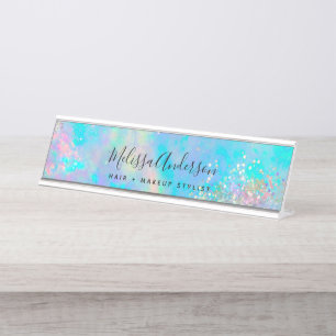 Porte-nom Pour Bureau Holographique Opal Parties scintillant de pierre C