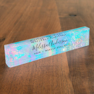 Porte-nom Pour Bureau Holographique Opal Parties scintillant de pierre C