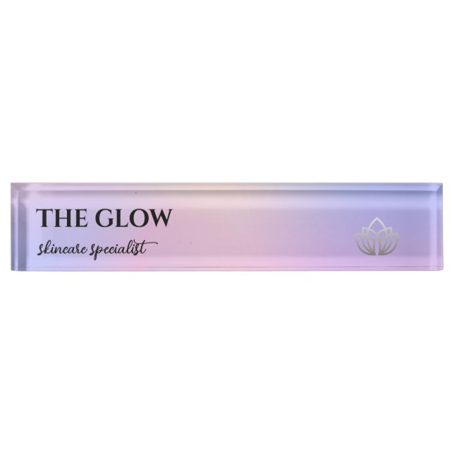 Porte-nom Pour Bureau Holographique rose Iridescente Esthétique (Devant)