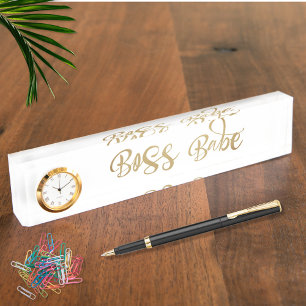 Porte-nom Pour Bureau Horloge de patronne en or