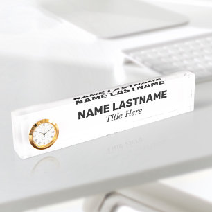 Porte-nom Pour Bureau Horloge moderne minimaliste blanche en gras person