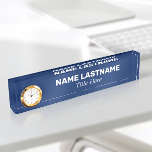 Porte-nom Pour Bureau Horloge moderne minimaliste bleu marine personnali