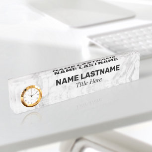 Porte-nom Pour Bureau Horloge moderne minimaliste en marbre gris personn