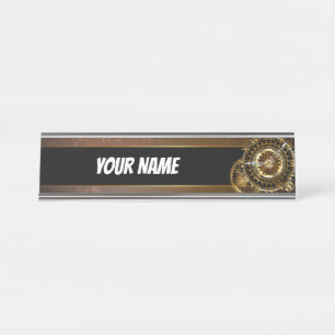 Porte-nom Pour Bureau Horloge Steampunk avec des engrenages anciens