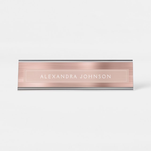 Porte-nom Pour Bureau Huile d'or rose | Blush Pink Foil Moderne (Devant)