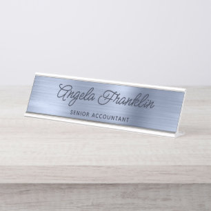 Porte-nom Pour Bureau Huile métallique Dusty Blue Faux