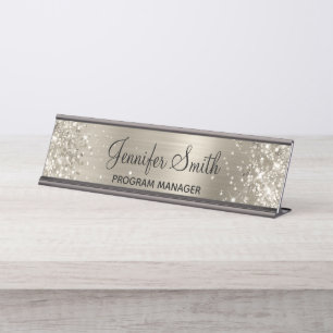 Porte-nom Pour Bureau Huile Platine Faux Glittery