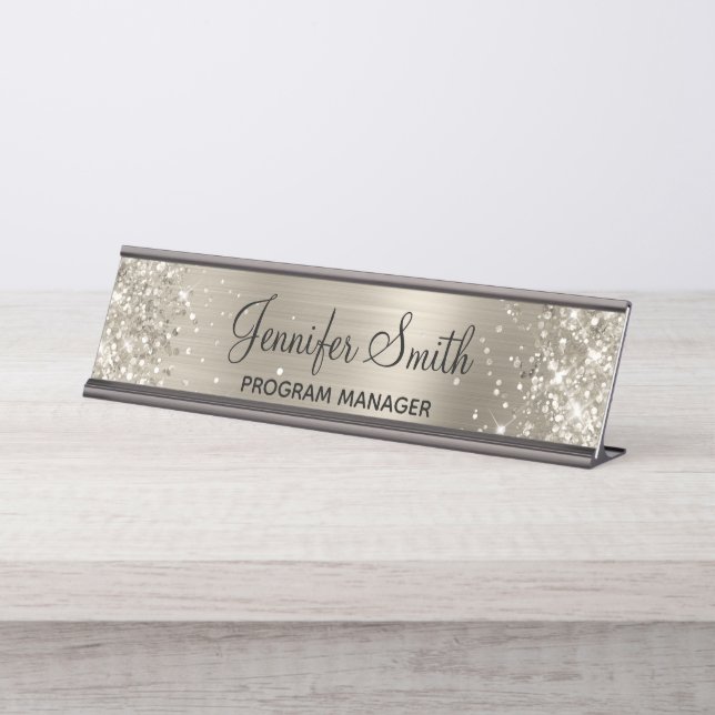 Porte-nom Pour Bureau Huile Platine Faux Glittery (Devant)