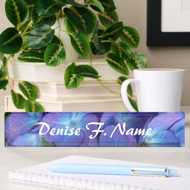 Porte-nom Pour Bureau Hydrangea Bleue Fleur Personnalisée