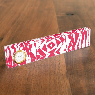 Porte-nom Pour Bureau Illusion abstraite rouge blanc