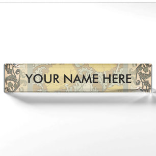 Porte-nom Pour Bureau Illustration Art Nouveau Poppy Fleur Jaune