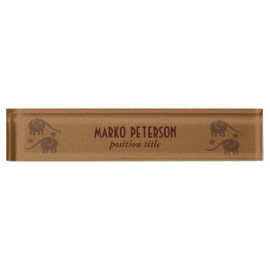 Porte-nom Pour Bureau Illustration de l'éléphant en cuir Brown