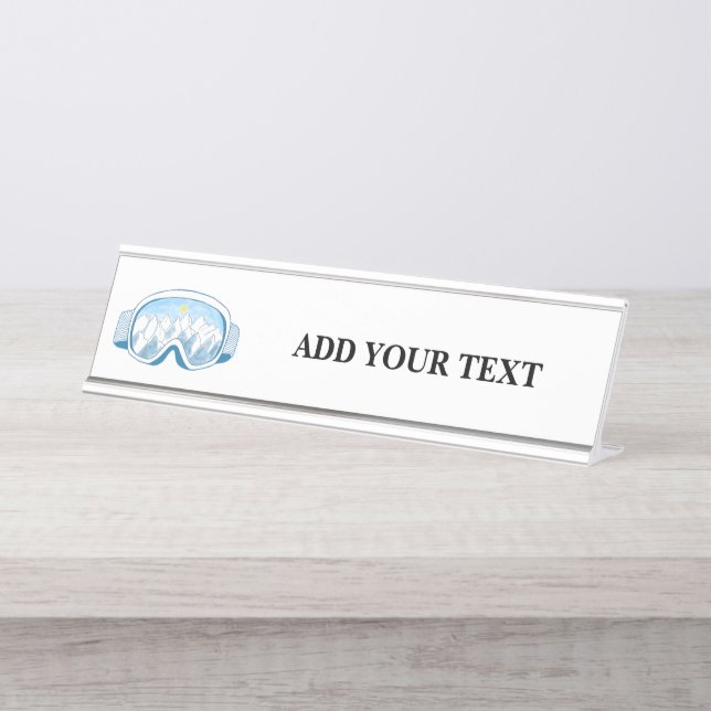 Porte-nom Pour Bureau Illustration des lunettes de ski personnalisée (Devant)