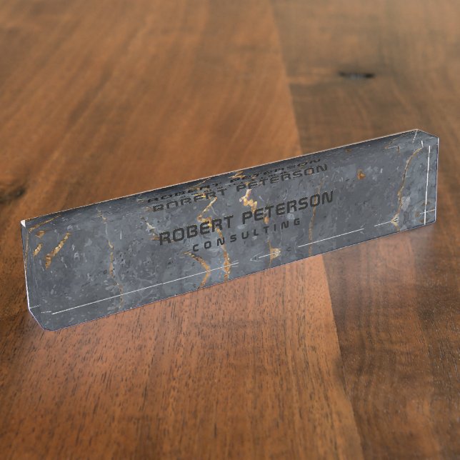 Porte-nom Pour Bureau Image de luxe en marbre noir et or (Taille)