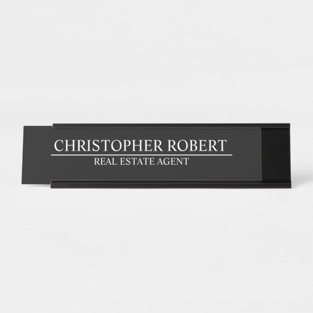 Porte-nom Pour Bureau Immobilier Noir Chic (Devant)