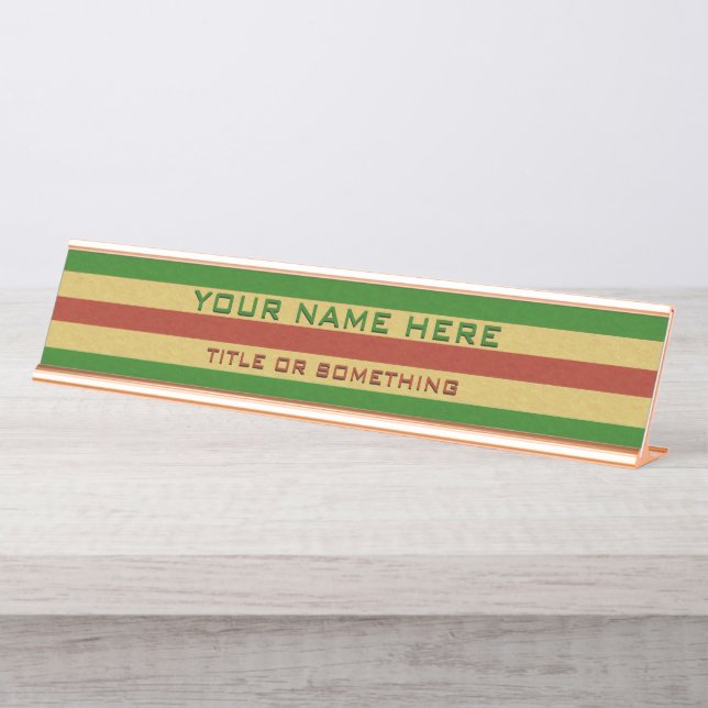 Porte-nom Pour Bureau Impression en bois rouge et vert (Devant)