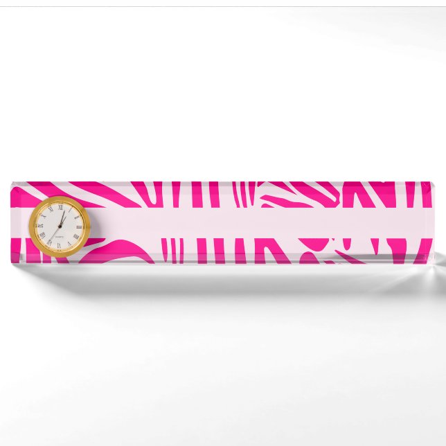Porte-nom Pour Bureau Impression zèbre rose (Devant)