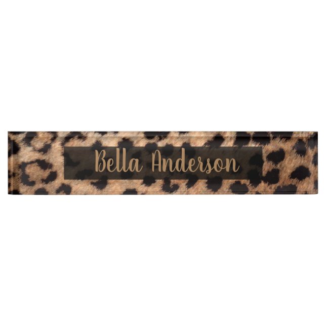 Porte-nom Pour Bureau Imprimé animalier léopard guépard glamour moderne  (Devant)