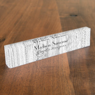 Porte-nom Pour Bureau imprimé en bambou gris cool avec texte