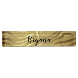 Porte-nom Pour Bureau Imprimé Zèbre Bronze Doré Safari Jungle Glamour