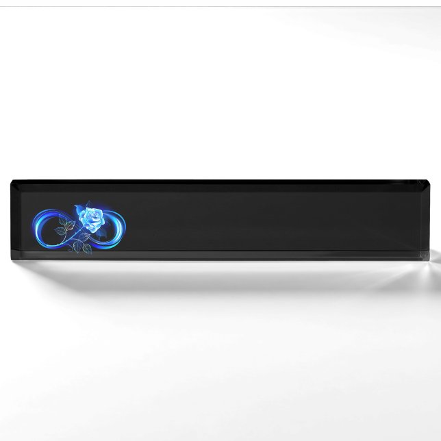 Porte-nom Pour Bureau Infini lumineux avec rose bleue (Devant)