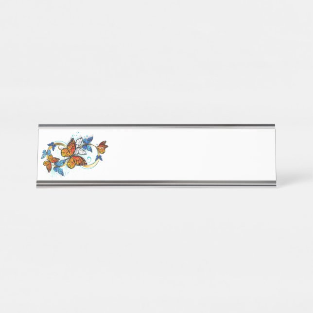 Porte-nom Pour Bureau Infinité de papillons monarques (Devant)