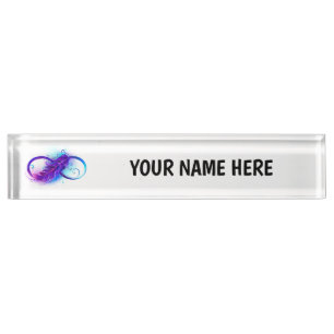 Porte-nom Pour Bureau Infinity with purple feather