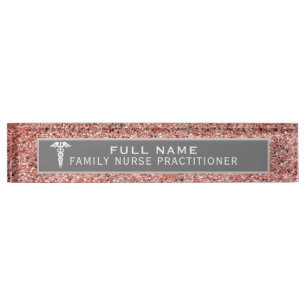 Porte-nom Pour Bureau Infirmière Caduceus Rose Parties scintillant d'or