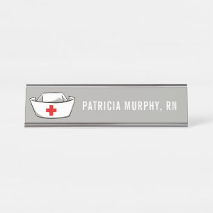 Porte-nom Pour Bureau Infirmière Casquette RN Nom du monogramme Gris