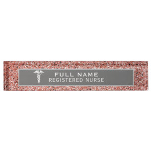 Porte-nom Pour Bureau Infirmière inscrite Caduceus Rose Parties scintil