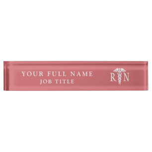 Porte-nom Pour Bureau Infirmière inscrite RN Rose Blanc Médicale Caduceu