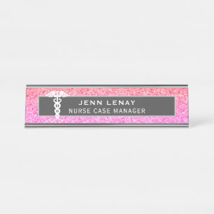 Porte-nom Pour Bureau Infirmière Médicale Caduceus Coral rose Parties