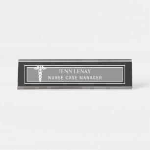 Porte-nom Pour Bureau Infirmière responsable Médicale Caduceus Black G
