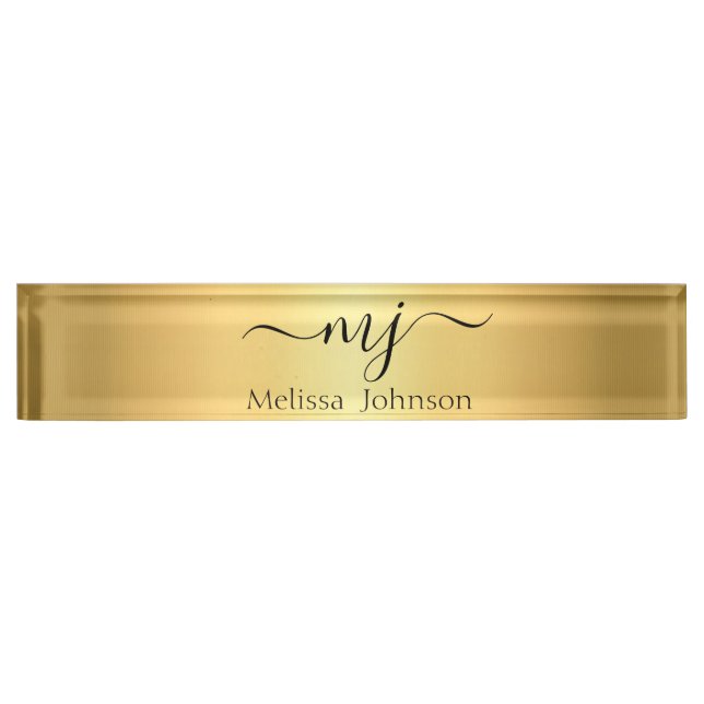 Porte-nom Pour Bureau Initiales élégantes sur or   (Devant)
