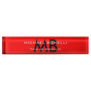 Porte-nom Pour Bureau Initiales modernes en monogramme noir rouge