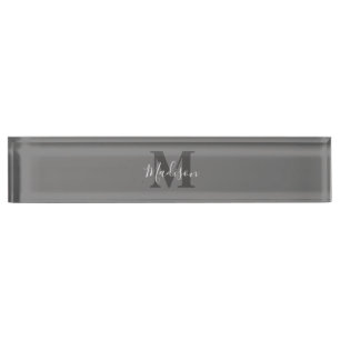 Porte-nom Pour Bureau Initiales Monogrammes Nom personnalisé Gris Blanc 