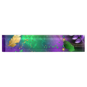 Porte-nom Pour Bureau Iridescente mardi gras arrière - plan avec perles