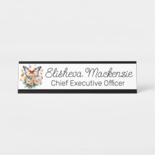 Porte-nom Pour Bureau Jardin de papillons Orange et Blanc Bureau