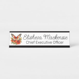 Porte-nom Pour Bureau Jardin de papillons Orange et Blanc Bureau